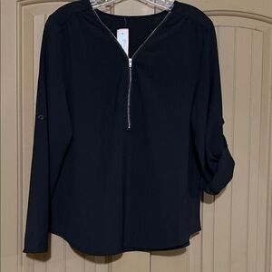 Just USA Black Zip-Front Blouse